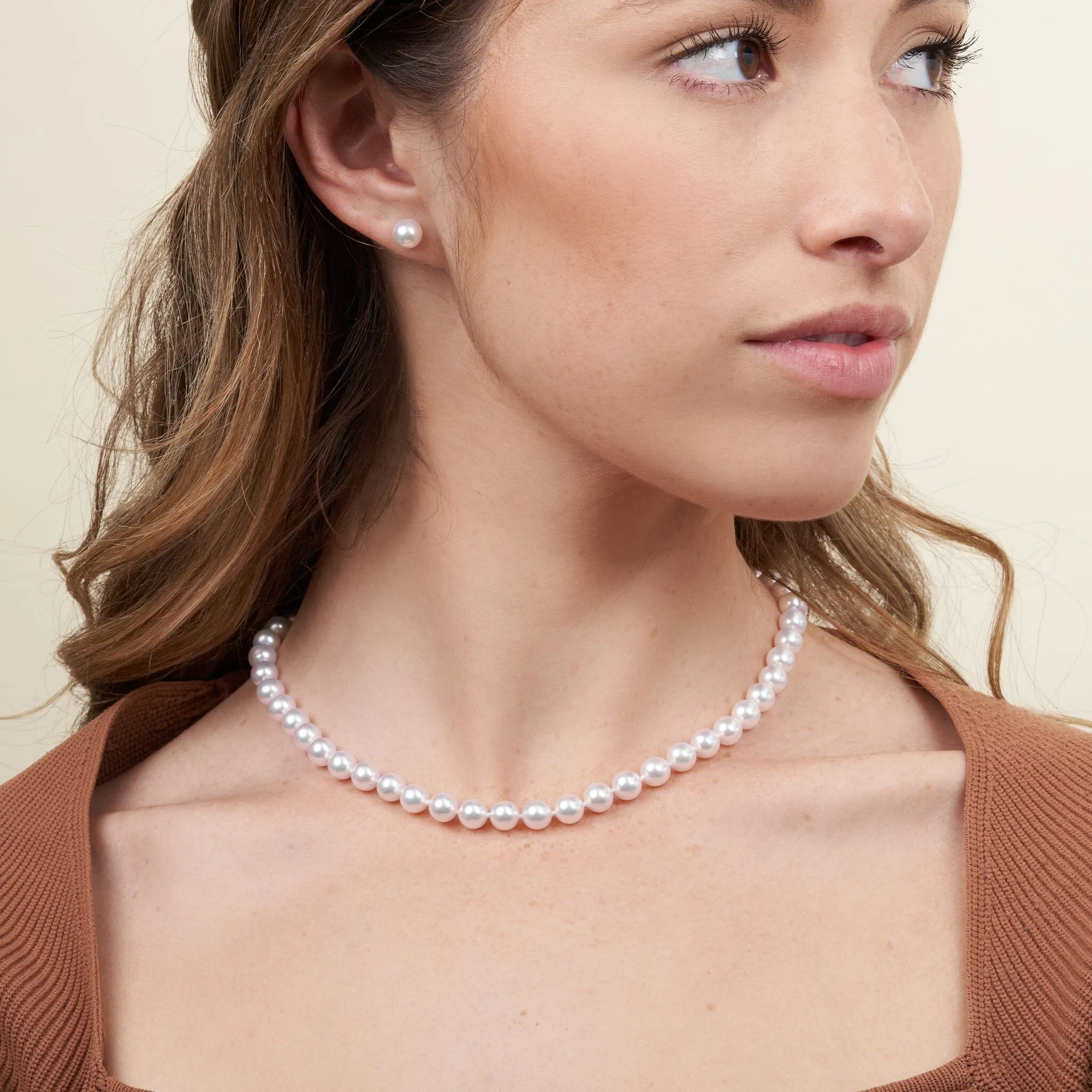 7.0-7.5 mm White Akoya 16 inch AAA Pearl Necklace