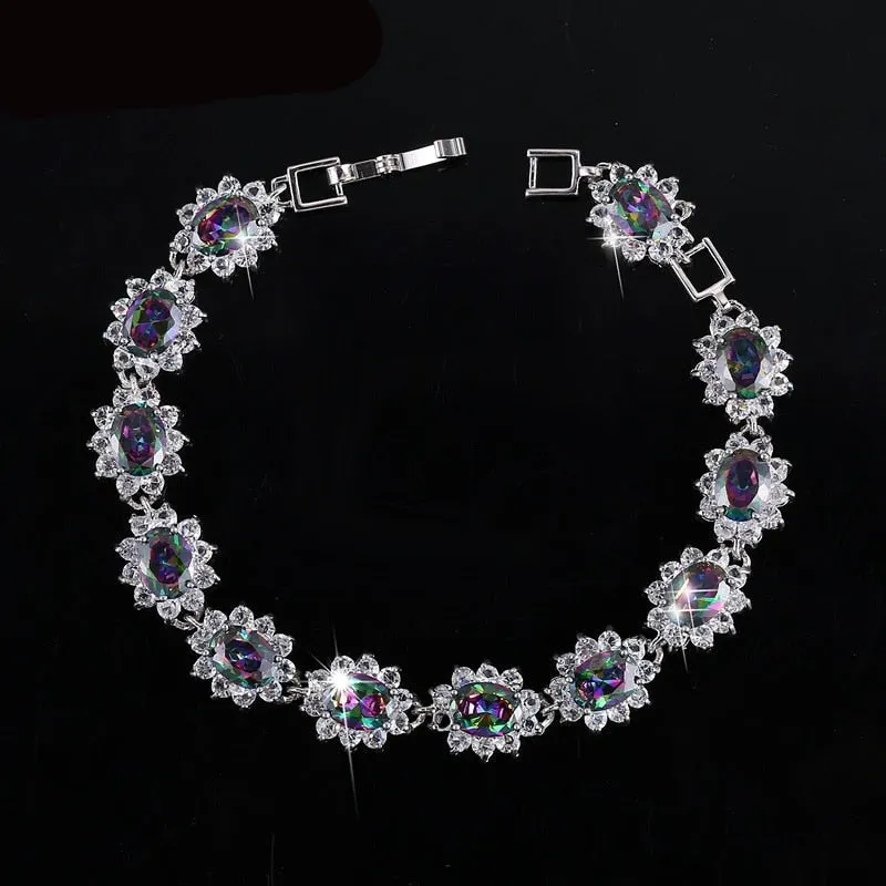 925 Oval Rainbow Mystic Topaz CZ Tennis Bracelet