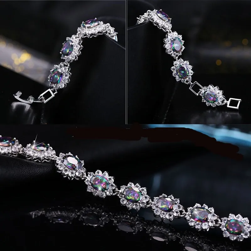 925 Oval Rainbow Mystic Topaz CZ Tennis Bracelet