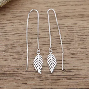 925 Sterling Silver Leaf Long Chain Threader Earrings