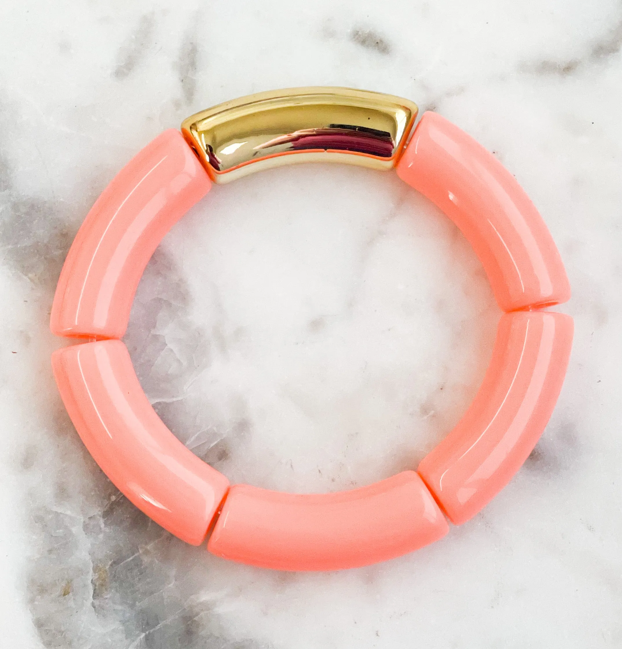 Acrylic Bamboo Bangle Bracelet Coral Pink