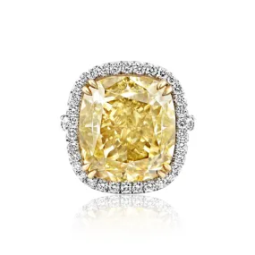 Addisyn 21 Carat Fancy Brownish Greenish Yellow SI1 Cushion Cut Diamond Engagement Ring in Platinum. GIA Certified