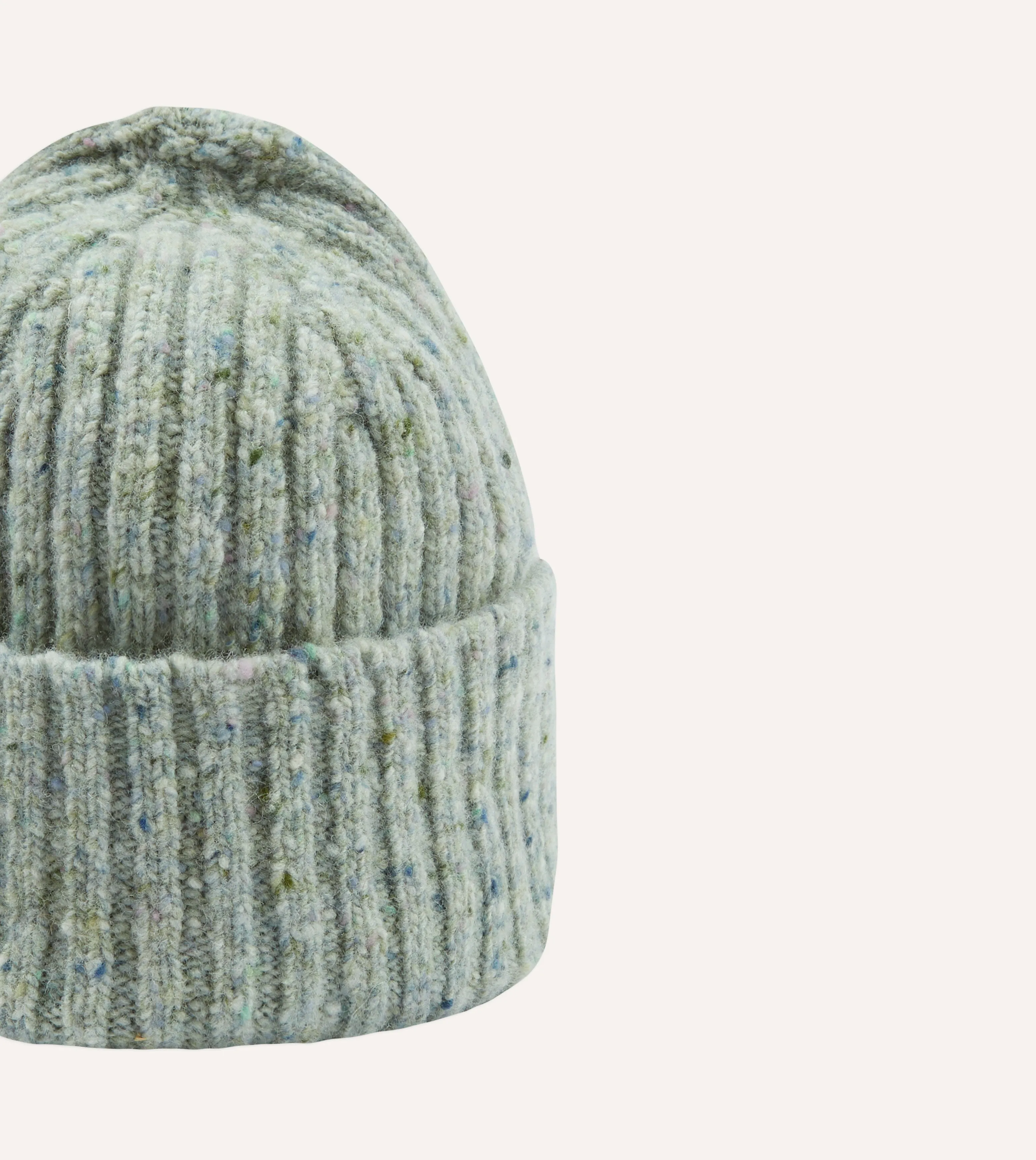 ALD / Drake's Grey Donegal Ribbed Knit Beanie