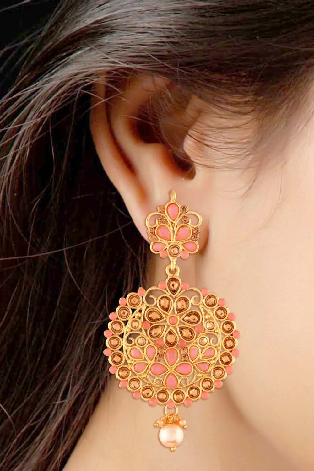 Alloy Chandbali Earrings in Pink