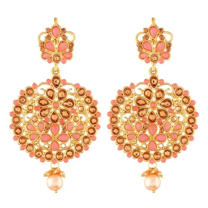 Alloy Chandbali Earrings in Pink