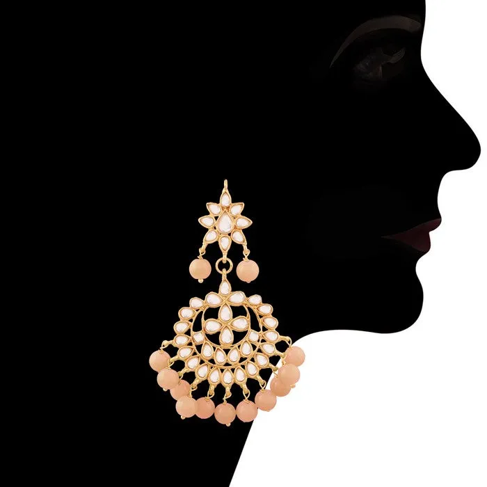 Alloy Necklace with Earrings and Maang Tikka in Pink