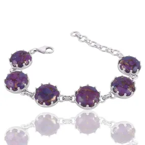 Artisans Design Natural Purple Copper Turquoise Gemstone 925 Sterling Silver Cluster Bracelet