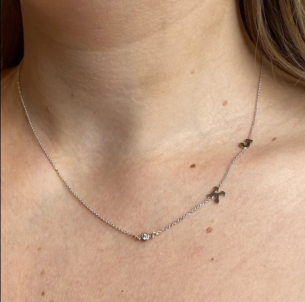 Asymmetrical Diamond Bezel Multi-Initial Necklace | 10k Gold