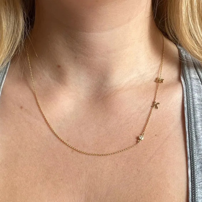 Asymmetrical Diamond Bezel Multi-Initial Necklace | 10k Gold