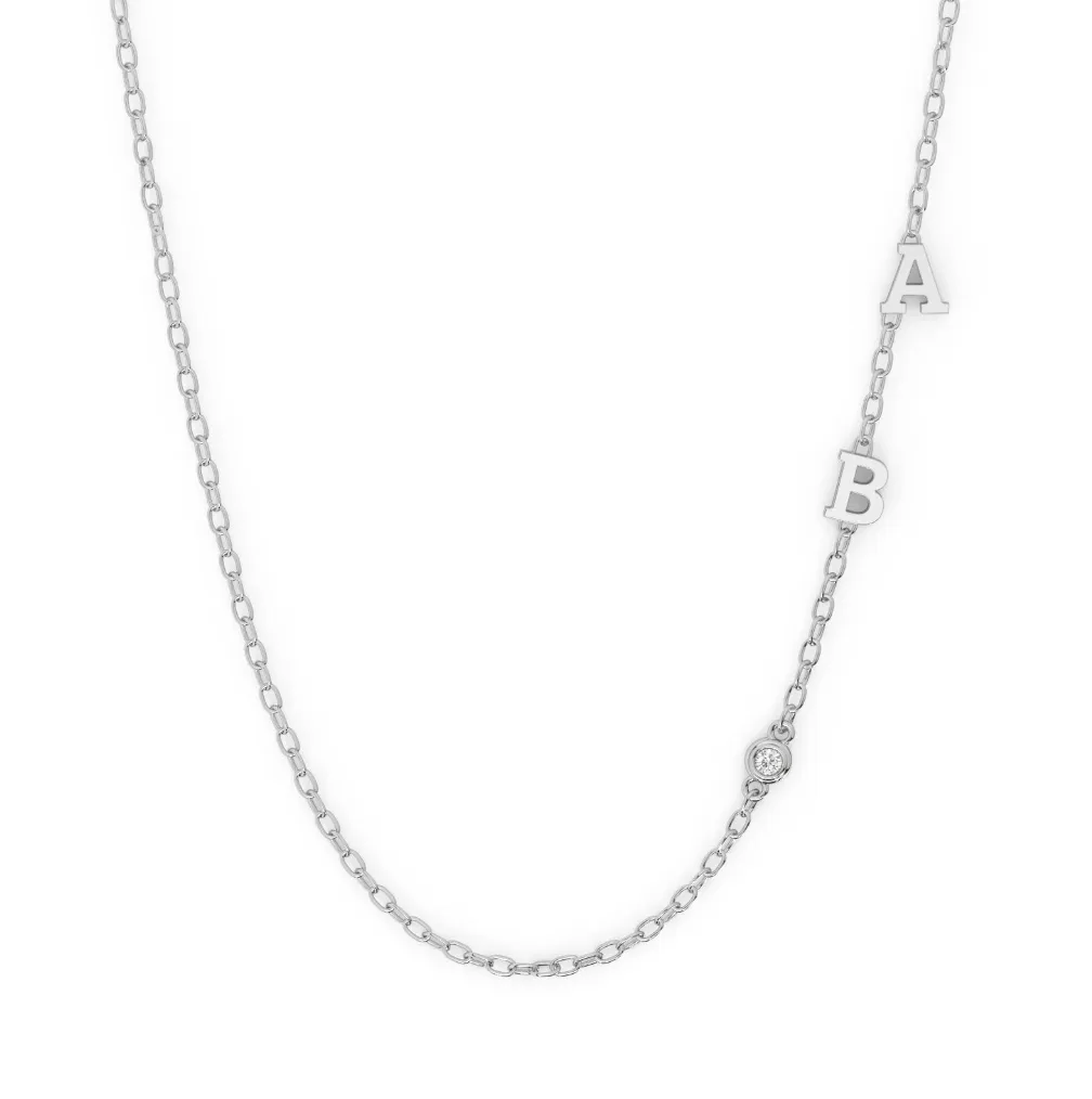 Asymmetrical Diamond Bezel Multi-Initial Necklace | 10k Gold