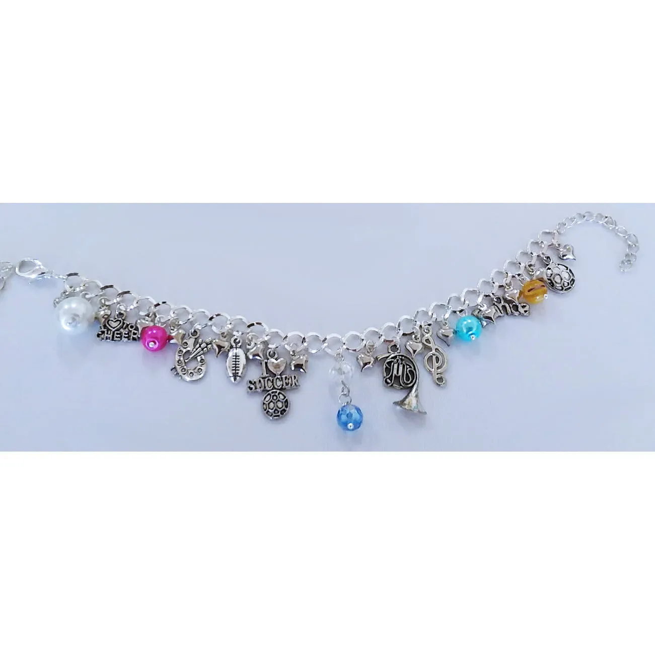 AVBeads Jewelry Charm Bracelet Sporty Silver Chain Link Multicolor Glass JWL-CB-Sporty1002