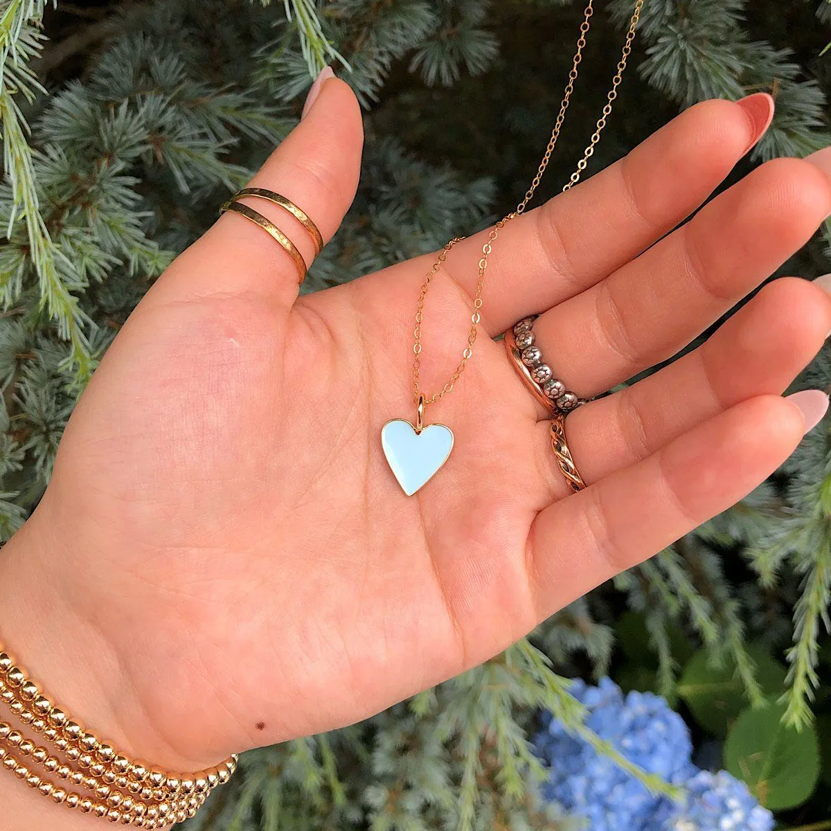 Baby Blue Enamel Heart Bead Bracelet Gold Fill