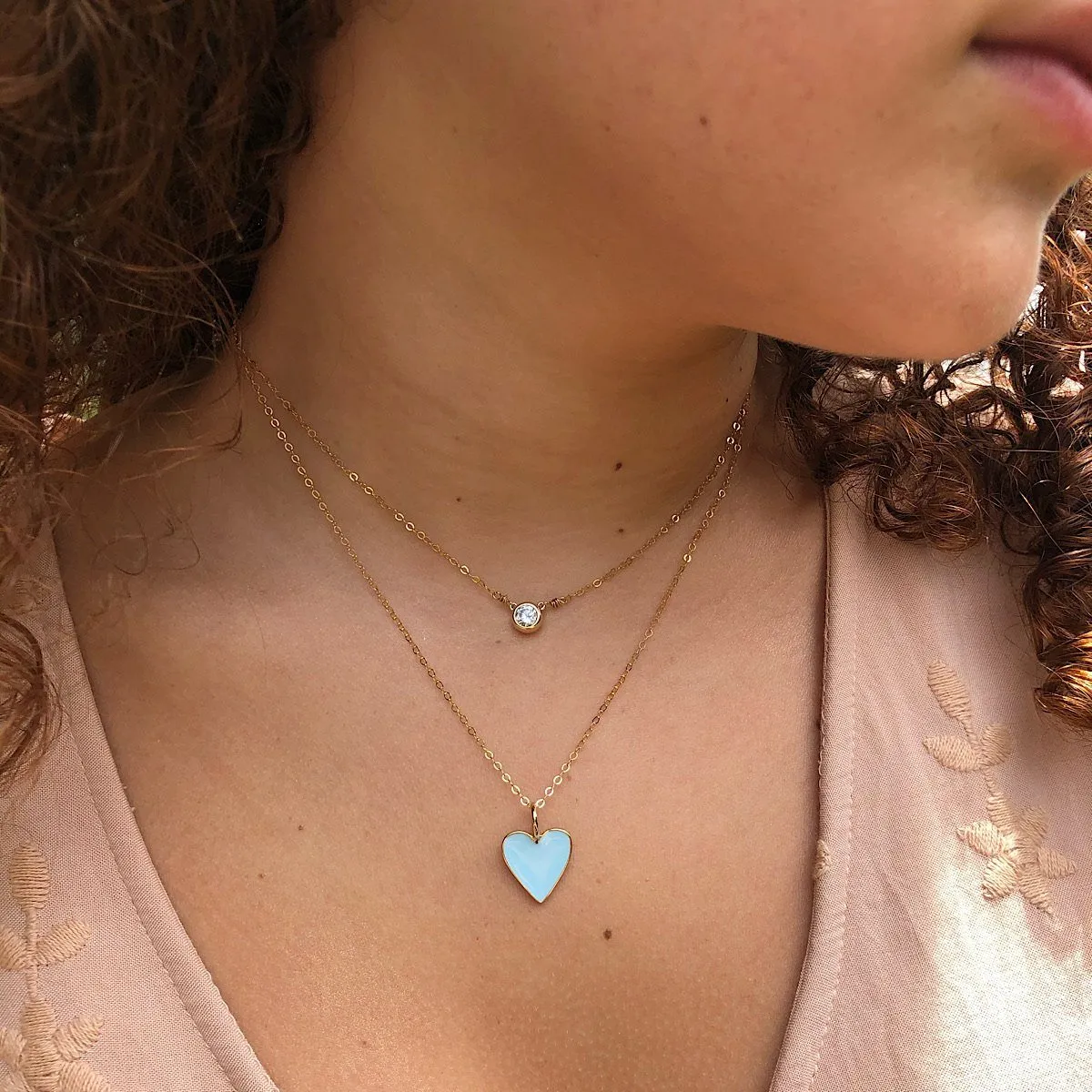 Baby Blue Enamel Heart Bead Bracelet Gold Fill