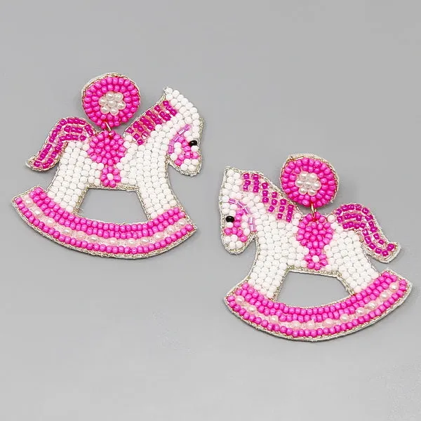 Baby Rocking Horse Seed Bead Earrings