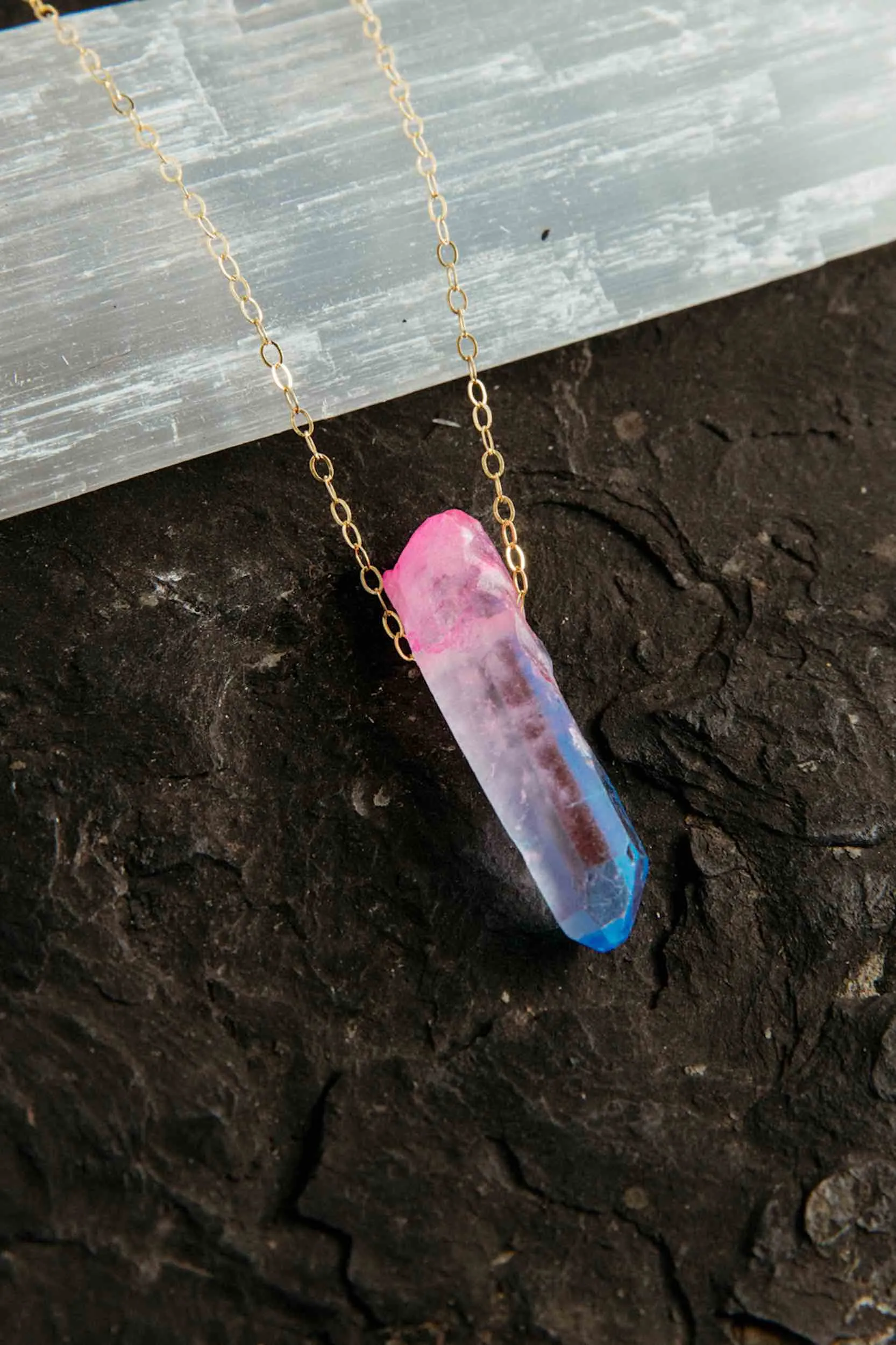 Be Fiercely You Aura Quartz Crystal Necklace