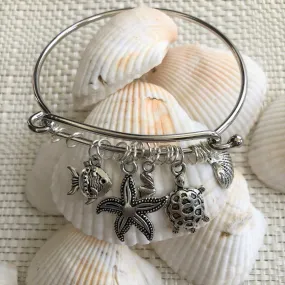 Beach Themed Silver Shell Bangle Bracelet