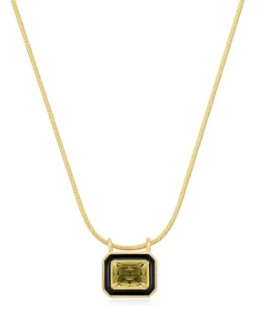 Bezel Pendant Necklace- Black- Gold