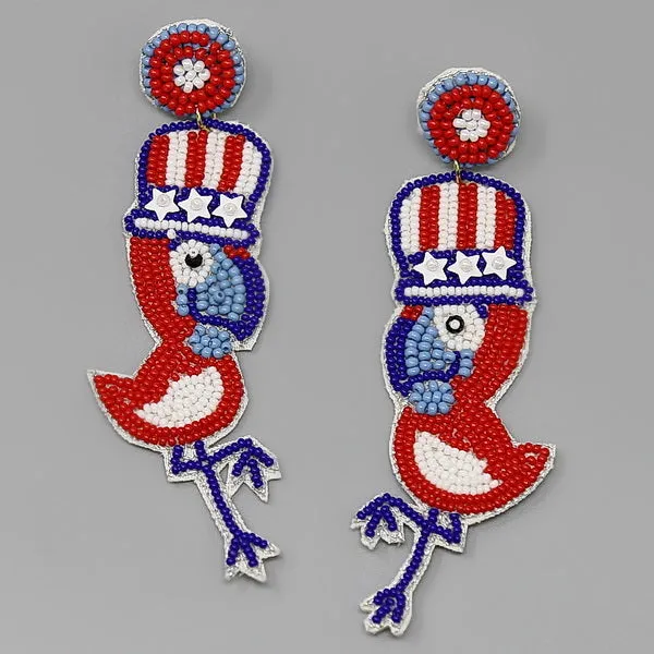 Bird Patriotic Seed Beaded Earrings