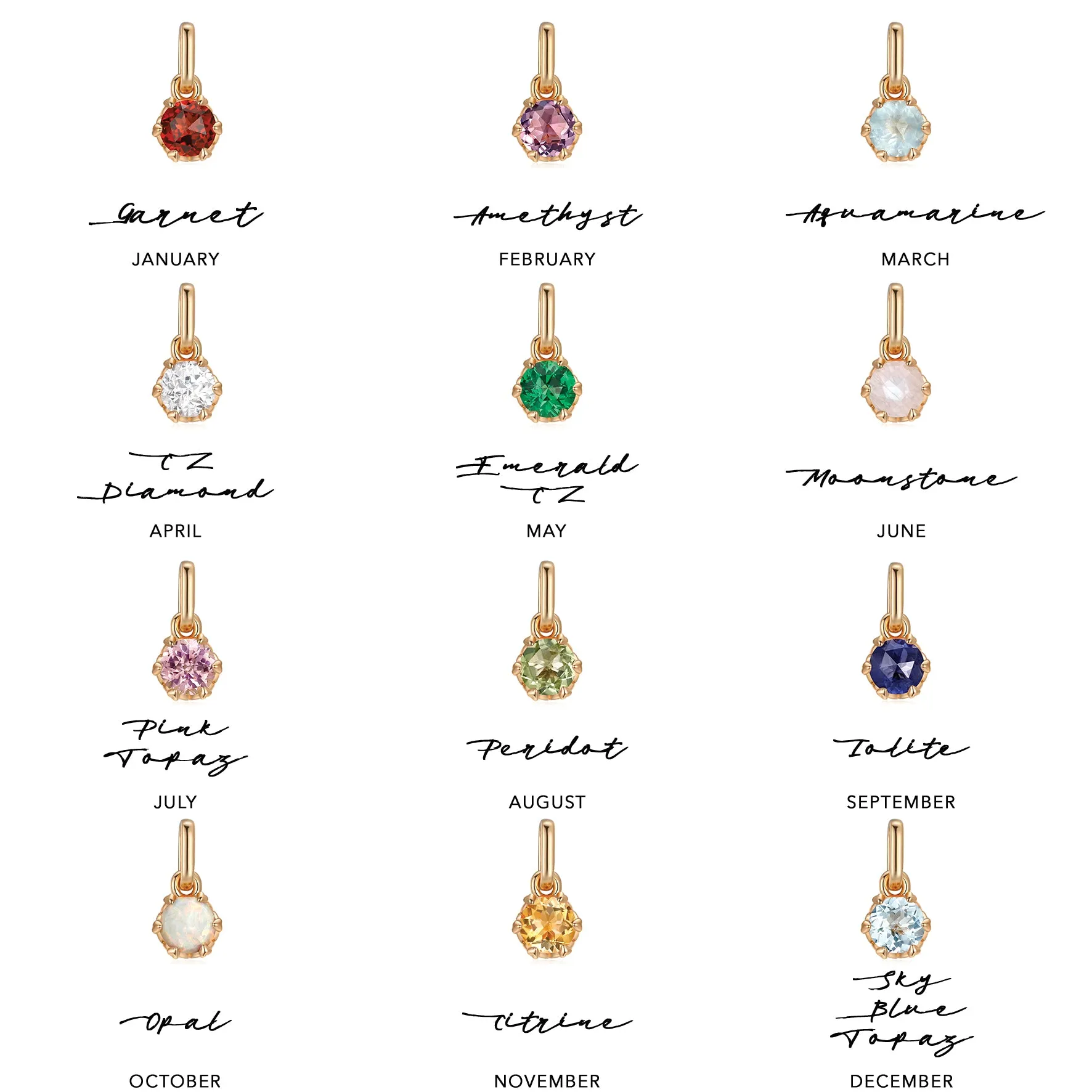 Birthstone Gold Heart Prong-Set Pendants