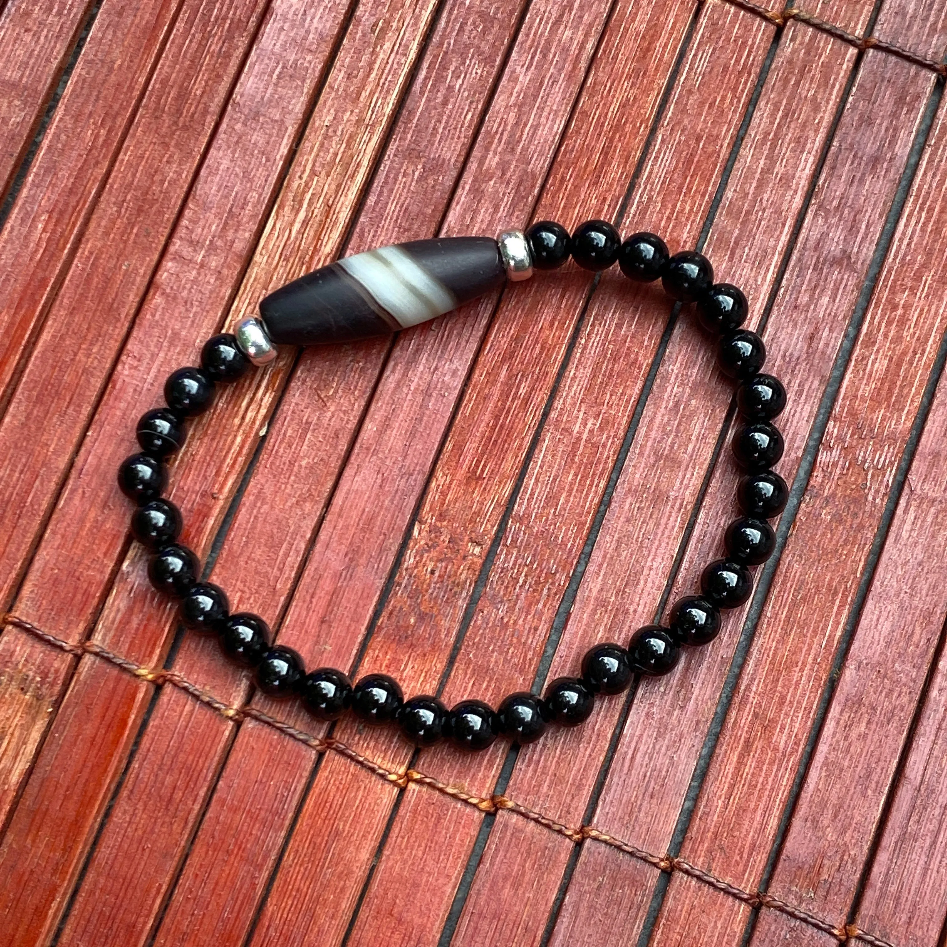 Black Banded Agate gemstone Beaded Bracelet