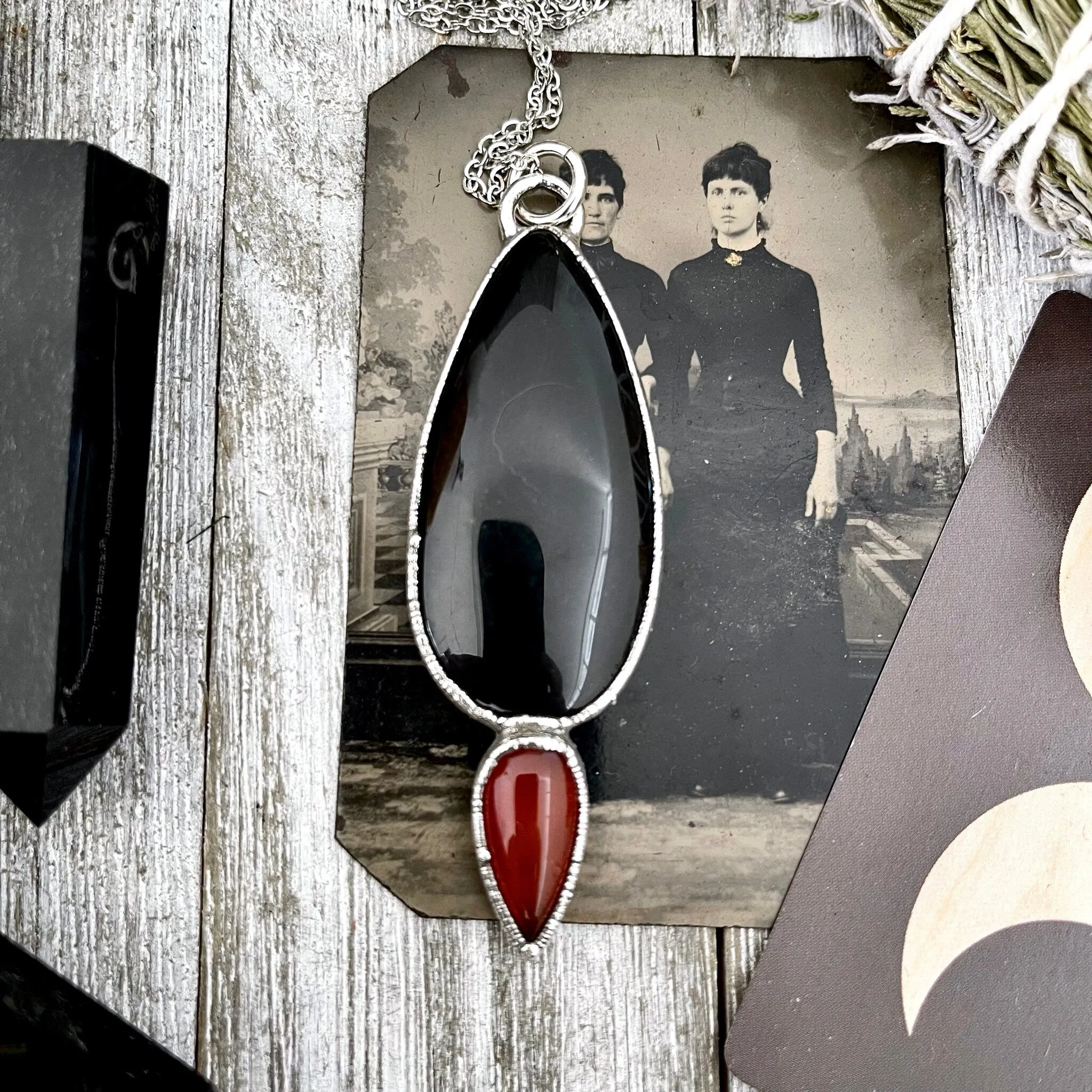 Black Onyx and Red Carnelian Necklace  / Crystal Necklace