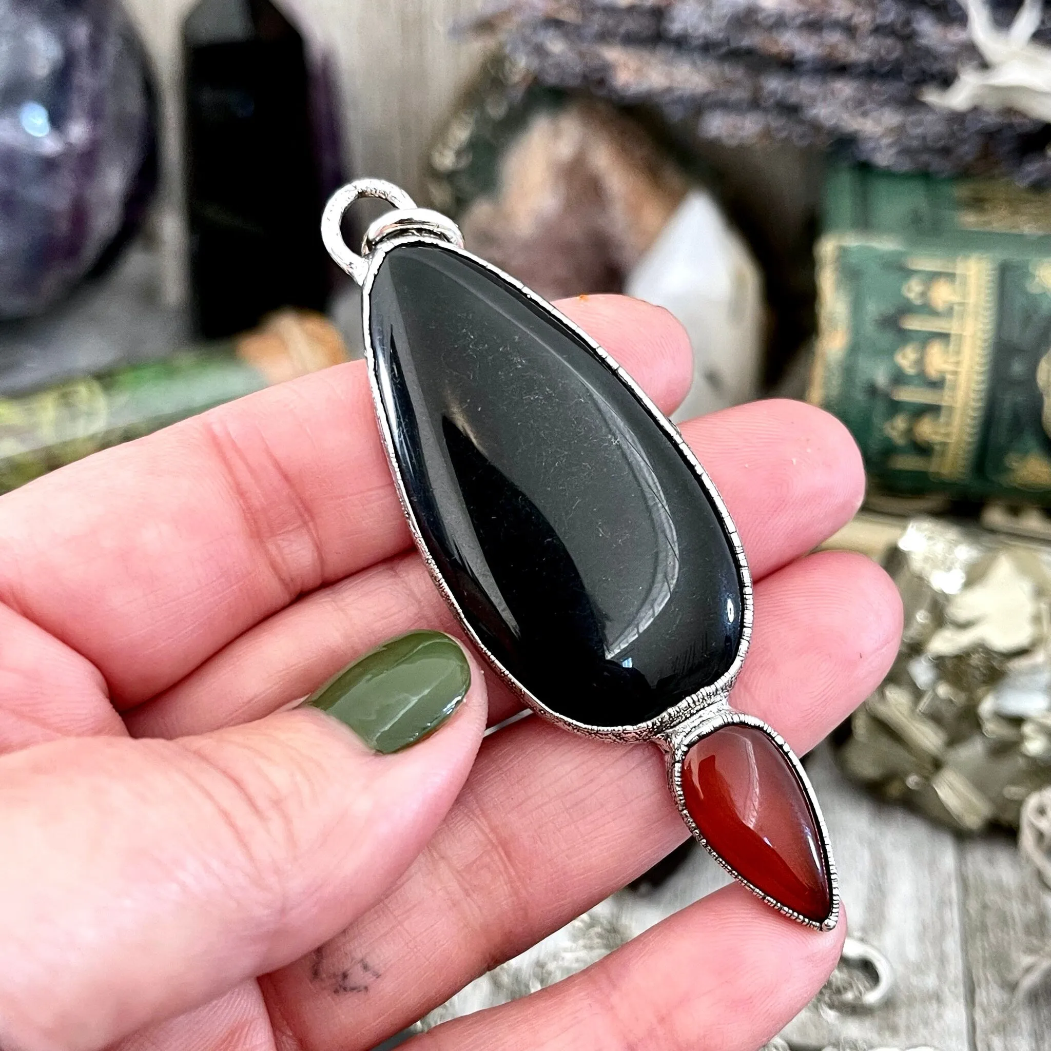 Black Onyx and Red Carnelian Necklace  / Crystal Necklace