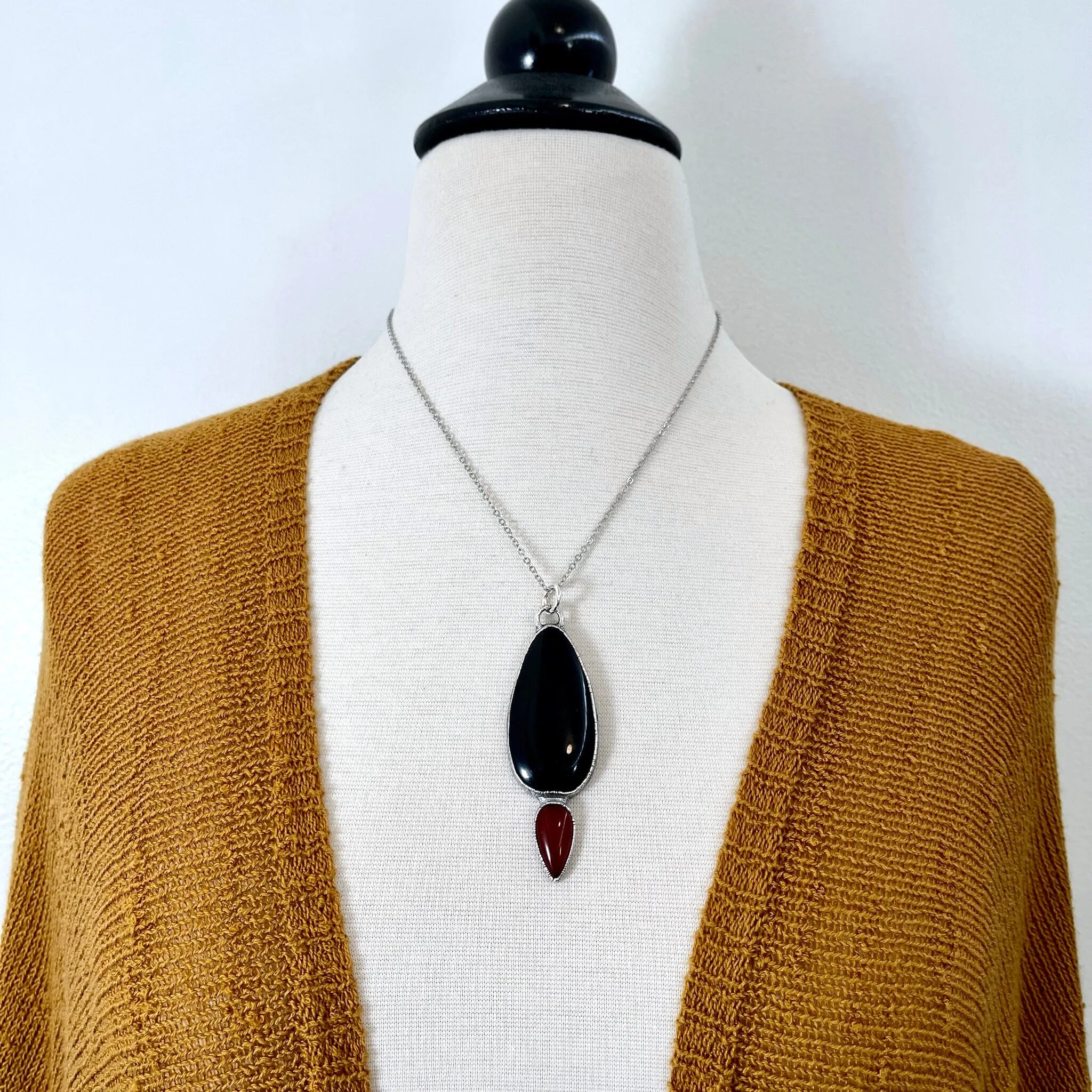 Black Onyx and Red Carnelian Necklace  / Crystal Necklace