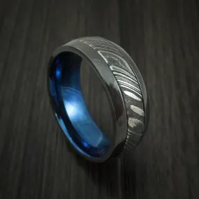 Black Titanium and Kuro Damascus Steel Band with Anodized Interior Custom Made Men's Ring