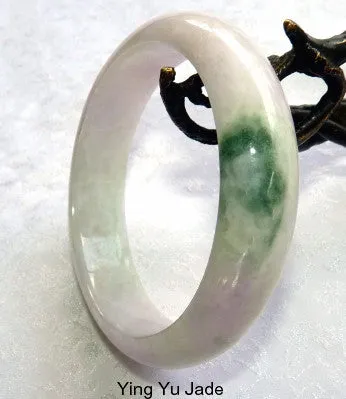 Bliss White with Lavender Hues, Big Green Vein Old Mine Burmese Jade Bangle Bracelet  59mm (BB-2927)