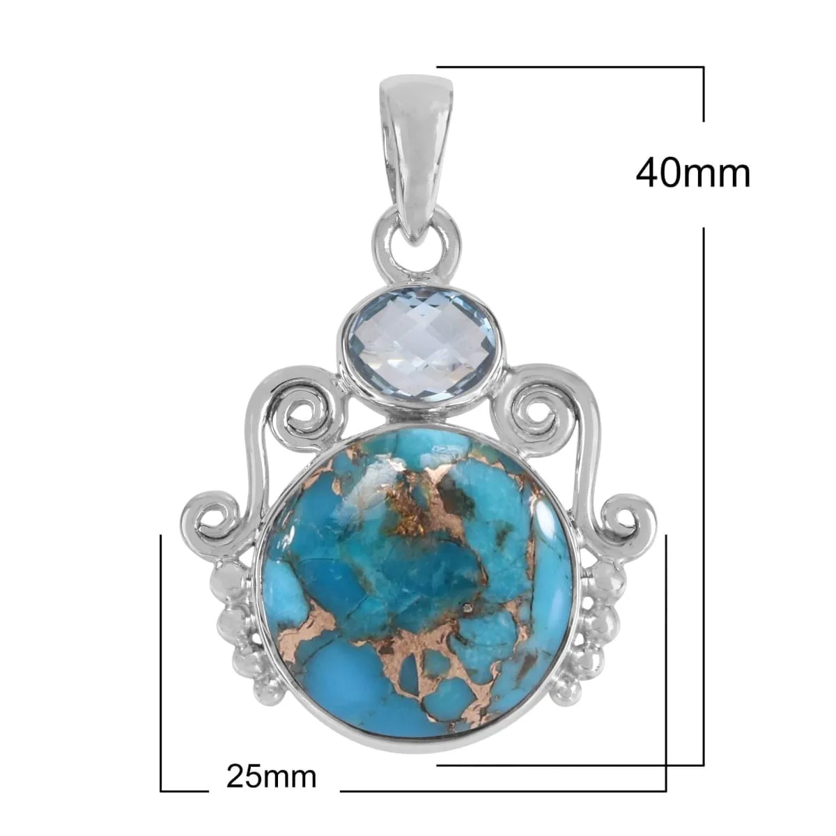 Blue copper Turquoise Pendant Blue Topaz Pendant 925 Sterling Silver Pendant Turquoise Pendant Handmade Pendant 25X40mm Pendant For Women's