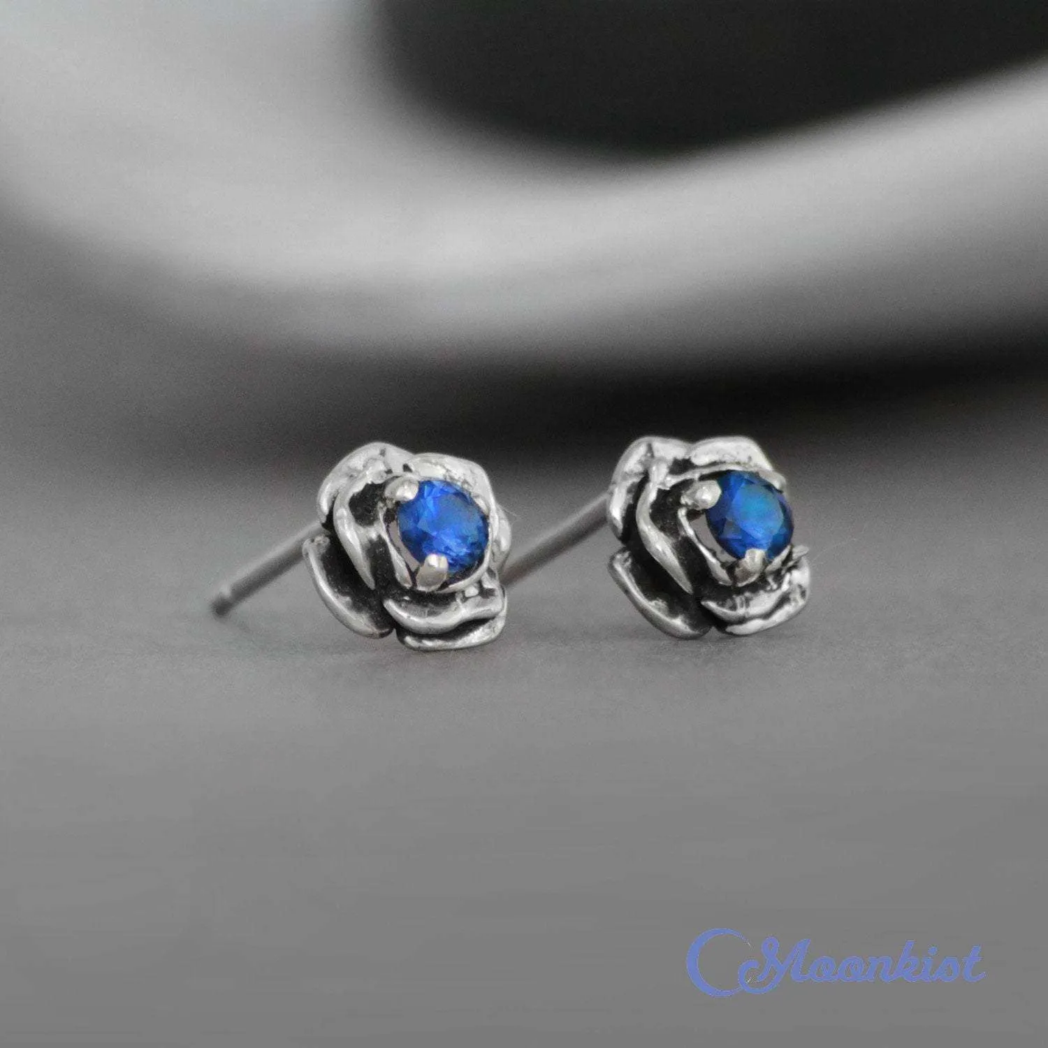 Blue Sapphire Flower Stud Earrings | Moonkist Designs