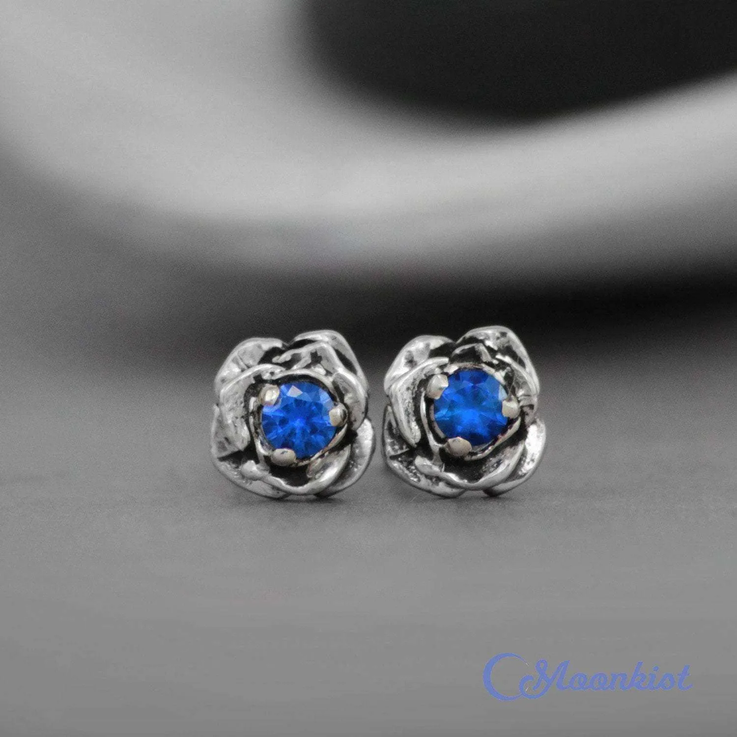 Blue Sapphire Flower Stud Earrings | Moonkist Designs