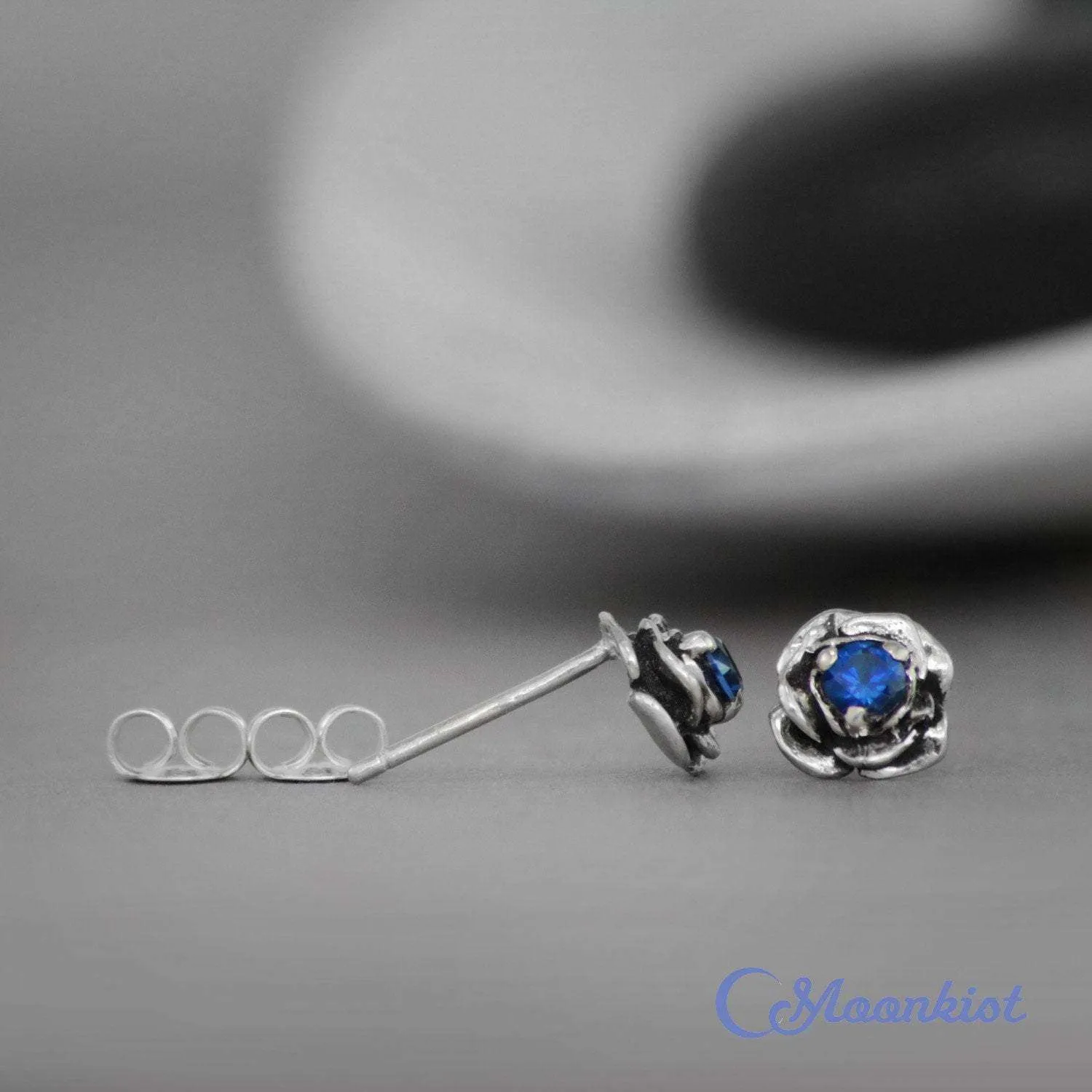 Blue Sapphire Flower Stud Earrings | Moonkist Designs