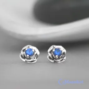 Blue Sapphire Flower Stud Earrings | Moonkist Designs