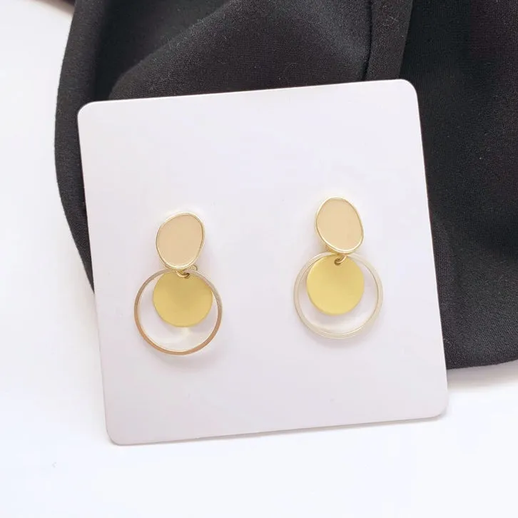 Blue Yellow Glossy Gold Rounded Earrings Gifts Korean Jewelry Womens Accessories Luxury Fashion Dating Party Clubber Elegant Wedding Lovely Accessory