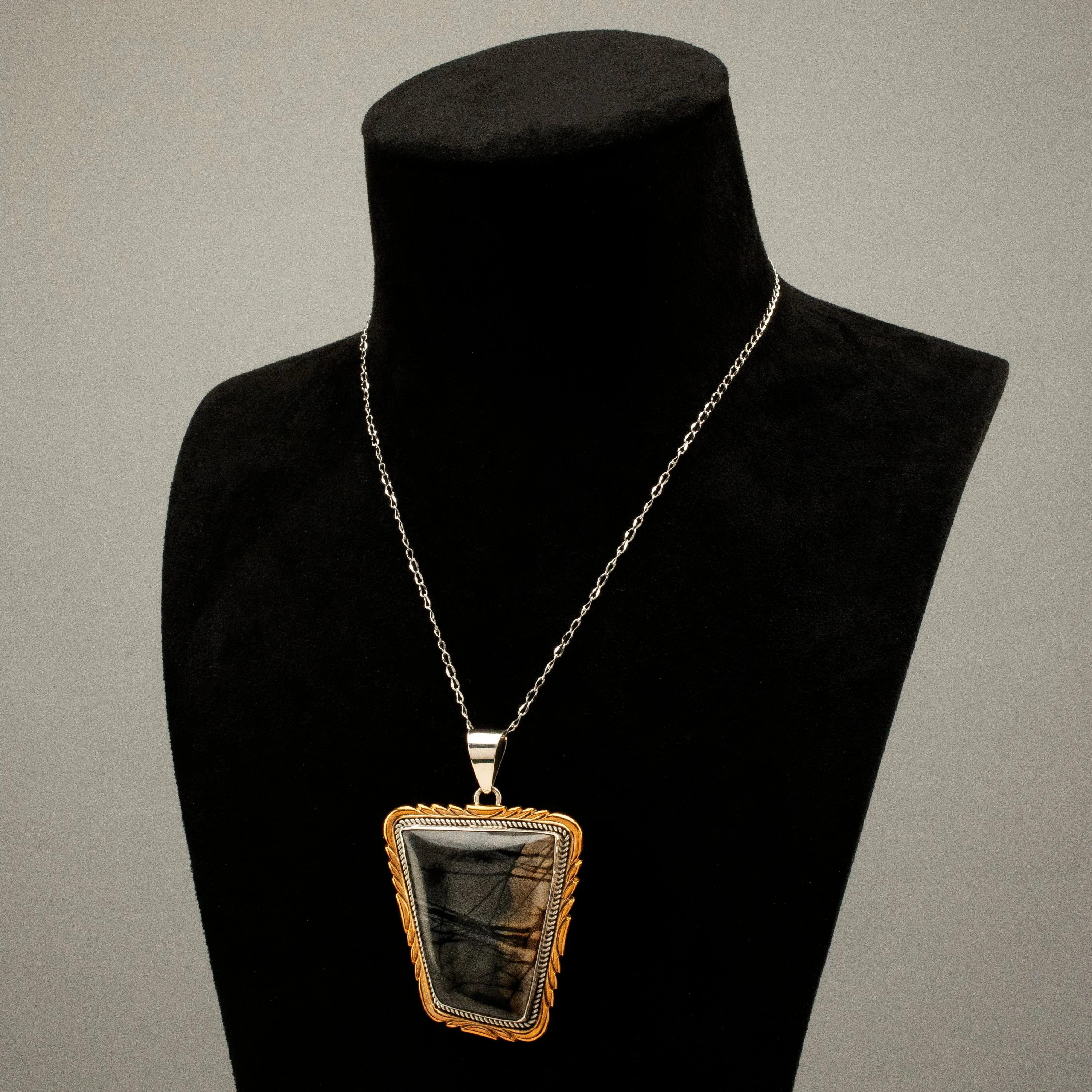 Bobby Johnson Septarian Teardrop Navajo USA Native American Made 925 Sterling Silver & 12K Gold Filled Pendant