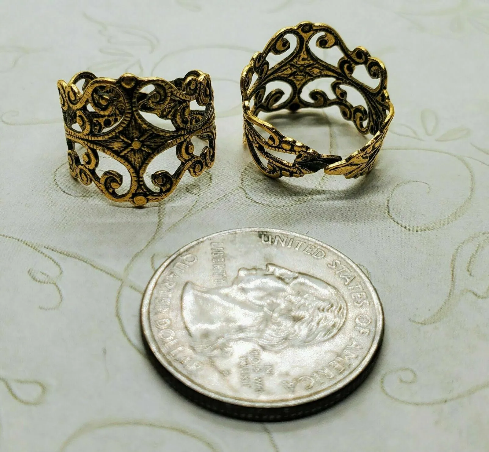 Brass Adjustable Filigree Ring Findings x 2- 9095S.