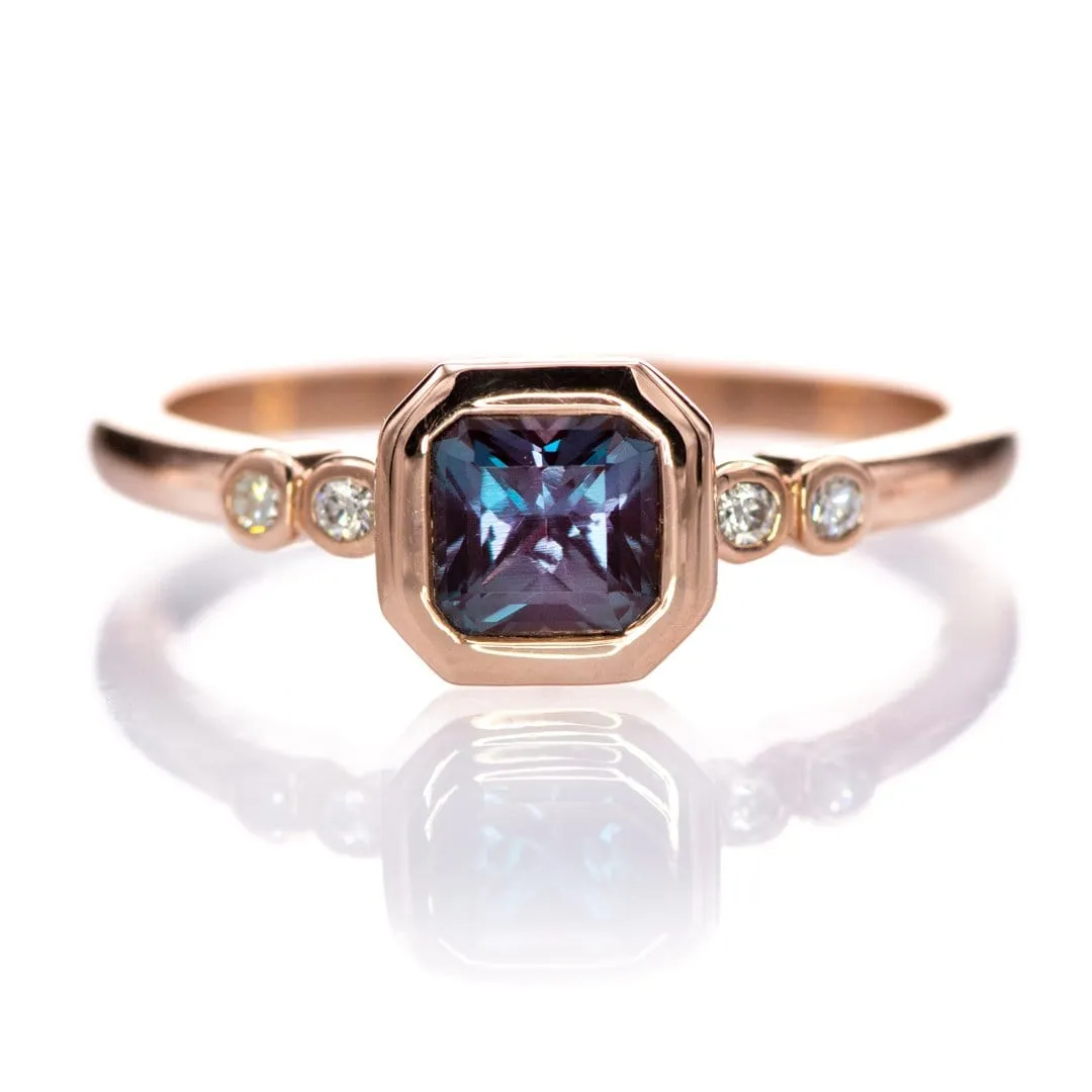 Brooklynn - Bezel Set Square Radiant Alexandrite Engagement Ring with Diamond Accents