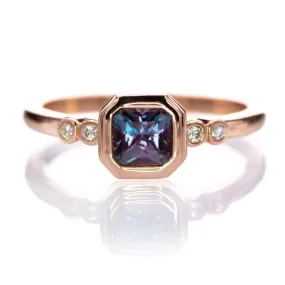 Brooklynn - Bezel Set Square Radiant Alexandrite Engagement Ring with Diamond Accents