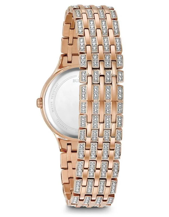 Bulova Womens Swarovski Crystal Watch - Rose Gold-Tone - Bracelet - Pave Dial