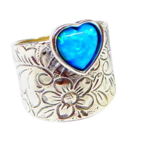 Capture Hearts with Our Chic Silver Ring Selection. Bluenoemi sterling silver ring for woman set with a blue opal heart