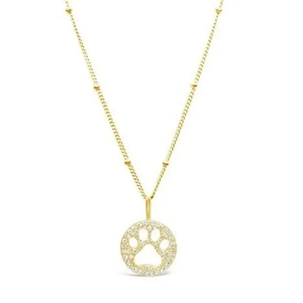 Charm & Chain Necklace Pave Paw- Gold