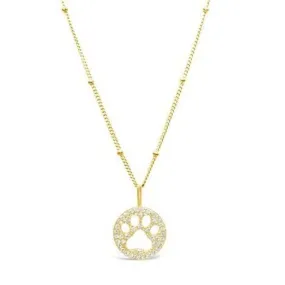 Charm & Chain Necklace Pave Paw- Gold