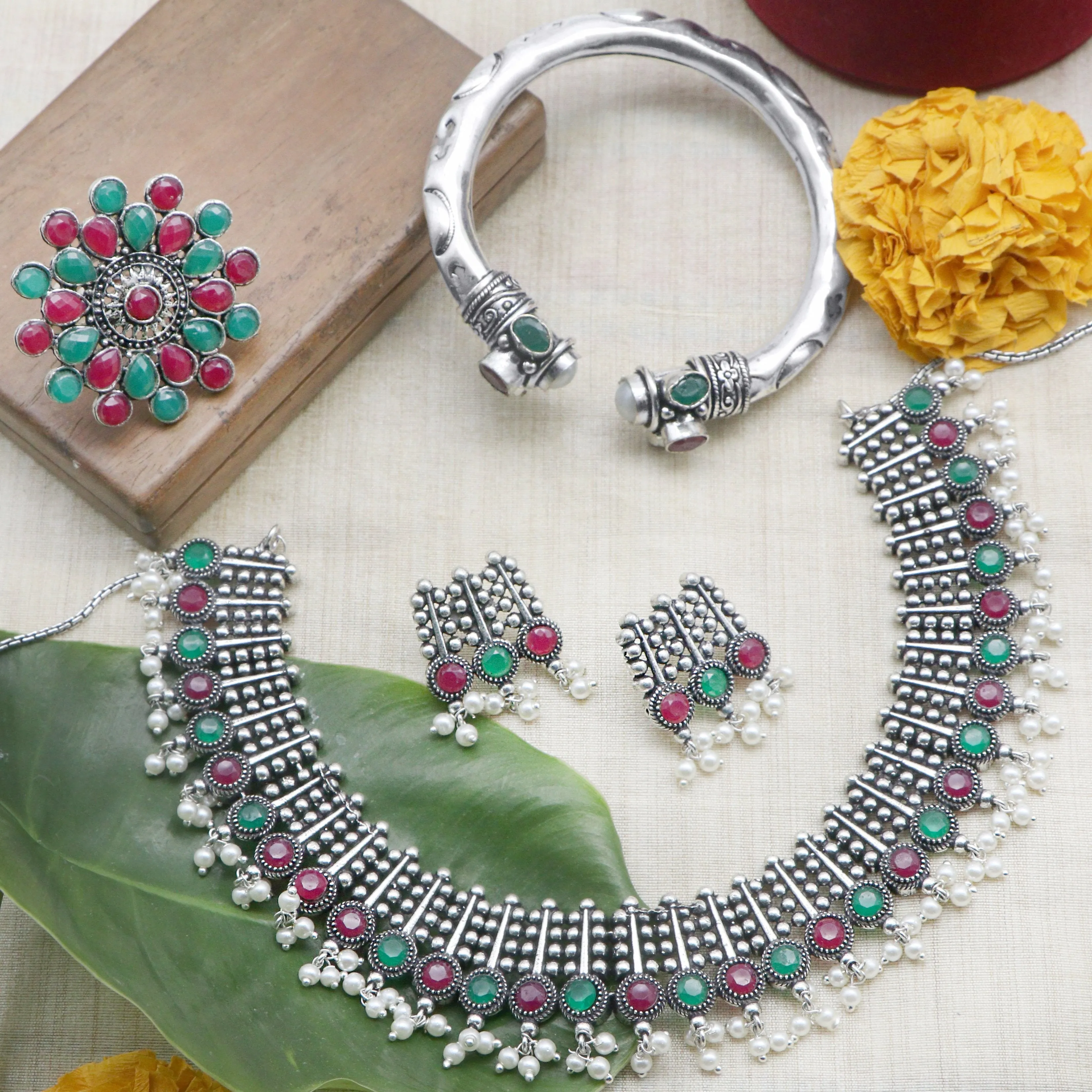 Chitra Multi colored Silver Oxidized Jewellery Gift Set