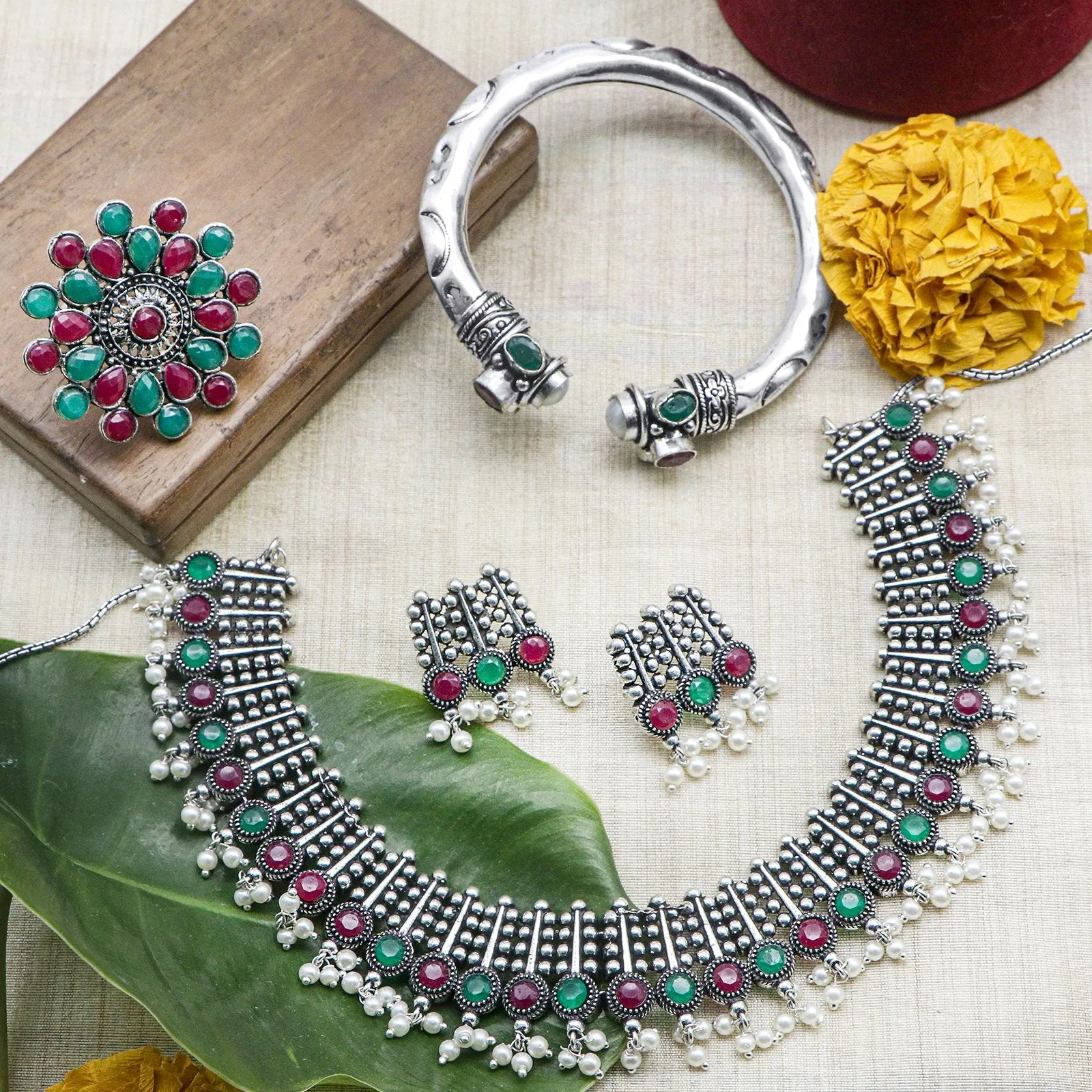 Chitra Multi colored Silver Oxidized Jewellery Gift Set