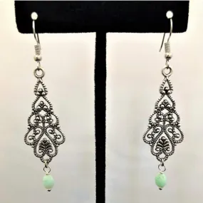 Chrisolas Single Stone Green Antique Silver Dangle Earrings