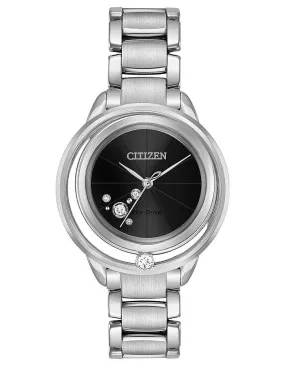 Citizen Eco-Drive L Sunrise Solitare - Black Dial - Diamond Crystal - Stainless