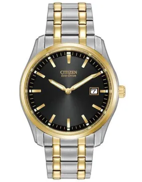 Citizen Eco-Drive Mens Date Watch - Two-Tone - Black Dial - Bracelet