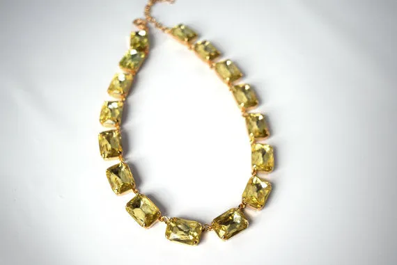 Citrine Yellow Crystal Collet Necklace | Large Octagon Riviere