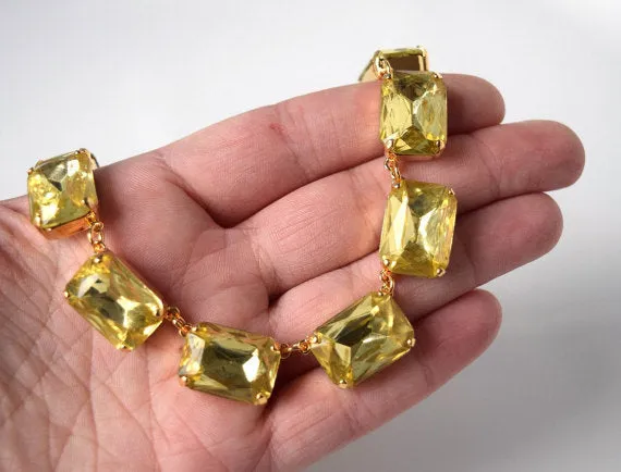 Citrine Yellow Crystal Collet Necklace | Large Octagon Riviere